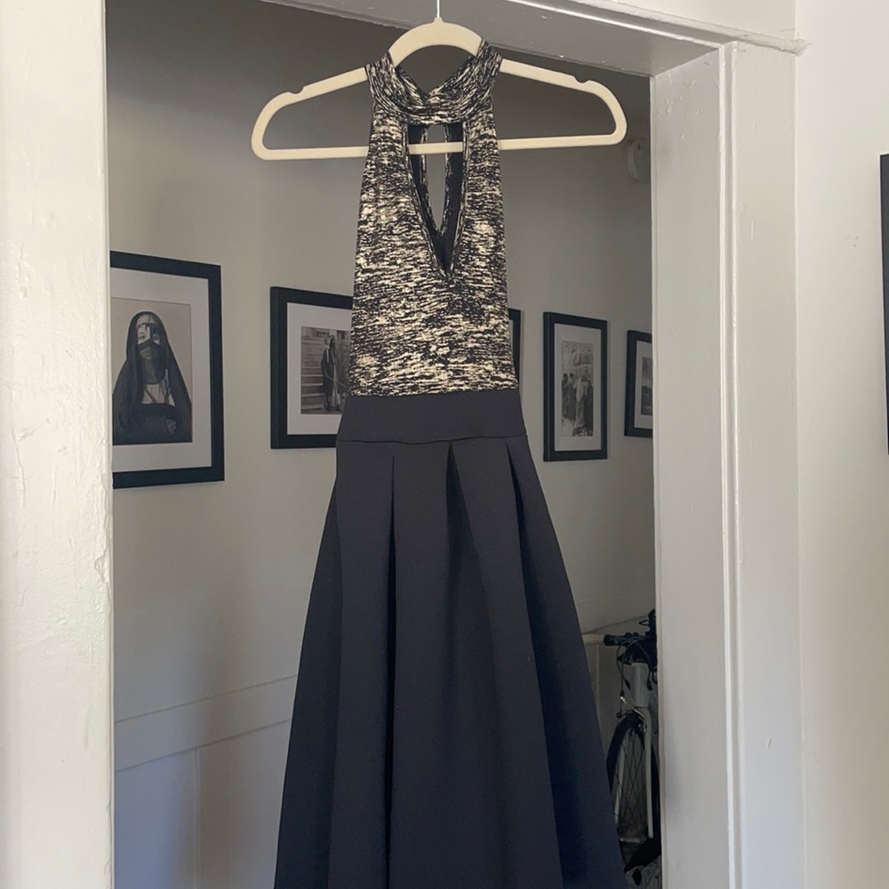 Black and Silver Hi Low Cocktail/Wedding Scuba Dress